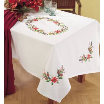 Long Narrow Cotton Tablecloth 140 x 250 cm with Cross Stitch Pattern No 2082-5143