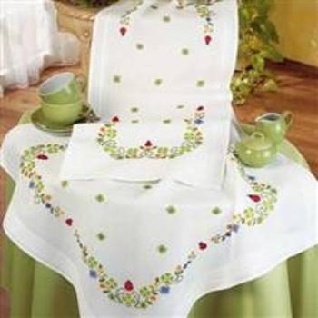 Tablecloth Cotton 80 x 80cm with Stamped Pattern Cross Stitch No. 2300-90186 in off-white color