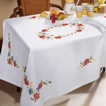 Cotton Kitchen Tablecloth 130 x 160 cm with Cross Stitch Pattern No 2082-3177