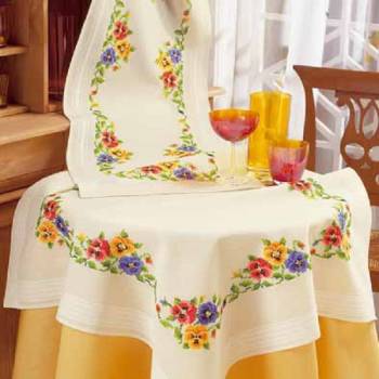 Tablecloth Cotton 80 x 80cm with Stamped Design Cross Stitch No. 2300-90111 in off-white