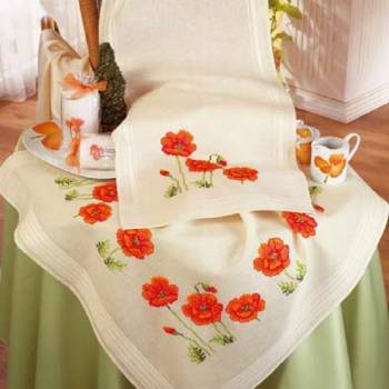 Tablecloth Cotton 80 x 80cm with Stamped Pattern Cross Stitch No. 2300-90175 in off-white color