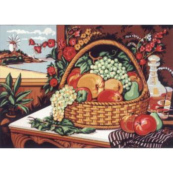 Sticktafel „Früchte und Blumen“ im Format 50 x 70 cm um 1860 Gobelin-Diamant